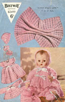 Fabulous vintage dolls knitting pattern for layette from Bestway, dress, bonnet, matinee, bootees, undies and shawl knitted in vintage 2ply