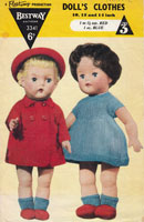Great vintage doll knitting pattern. This one is for Dress, Shoes, panties, Coat and Hat