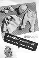 Great vintage doll knitting pattern for pram set with smocking detail