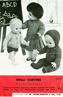 Vintage dolls knitting pattern. Skirt, cardigan, shorts, leggings, bonnet